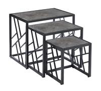 ovid gloss grey marble effect nest of 3 tables with black frame