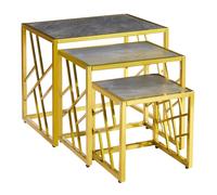 ovid gloss grey marble effect nest of 3 tables with gold frame