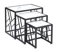 ovid gloss white marble effect nest of 3 tables with black frame