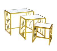 ovid gloss white marble effect nest of 3 tables with gold frame