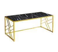 ovid high gloss black marble effect coffee table with gold frame