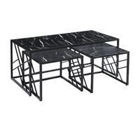 ovid high gloss black marble effect nesting coffee tables with black frame