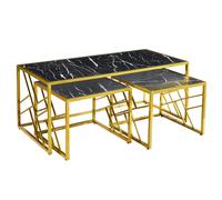 ovid high gloss black marble effect nesting coffee tables with gold frame