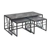 ovid high gloss grey marble effect nesting coffee tables with black frame
