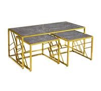 ovid high gloss grey marble effect nesting coffee tables with gold frame
