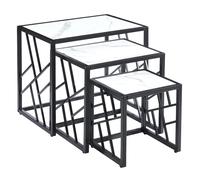 ovid high gloss white marble effect nest of 3 tables with black frame
