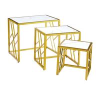 ovid high gloss white marble effect nest of 3 tables with gold frame