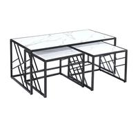 ovid high gloss white marble effect nesting coffee tables with black frame
