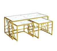 ovid high gloss white marble effect nesting coffee tables with gold frame