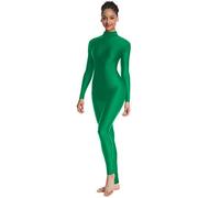 OVIGILY Adult High Neck Long Sleeve Dance Unitard for Women Bodysuits, Green, XL