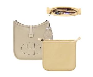 Ovignee Hermes Evelyne 16/29/33 Bag Organizer Insert with Zipper, Nylon Inner Liner, 3 Compartments, Beige