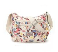 OVILLA Butterfly Print Crossbody Bag, Cream Multi-Color Pattern, Nylon Shoulder Purse with Multiple Zipper Compartments, Butterfly