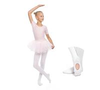 OVISSA Girls Ballet Plain Tights with hole 60 DEN Strong Soft Dance Kids Elastic White 11-14 Years