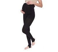 OVISSA Women Pregnancy Cotton Tights with Stripes Pattern, Opaque Stirrup Adjustable Ultra Thick Pantyhose, Black Natural Ladies High Waist Maternity Plain Tights for Pregnancy Black One Size