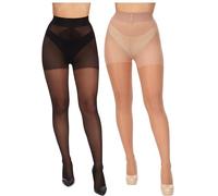 OVISSA Women's High Waisted Slimming Shaping Tights 40DEN 2 Pack Black Neutral I Compression Tummy Control Top Tights for Women I Contour Stomach Leg Slimming Butt Push Up Brazil Effect I M