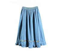 OVJENTSK Women's Elastic High Waist Flared Denim Skirt with Pockets Lightweight Breathable Floral Embroidered Loose Ruffle Jean Skirt for Everyday Wear Light Blue One Size