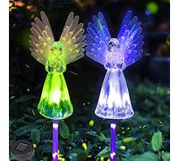 Ovker Solar Angel Light, Colorful Wings Lamp Waterproof Outdoor Path Stake Lights for Garden Cemetery Grave Sidewalk Yard Lawn (Multicolor-2 Packs)