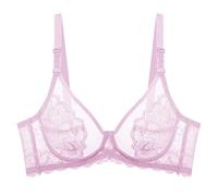 OVLAJ Bra Bras For Women Ultra Thin Black Lace Sexy Bralette Transparent Underwire Top Bh Push Up Brassiere Girl Abcde-Pink,42E