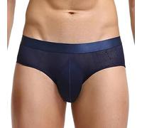 OVLAJ Men'S Underwear 2Pcs Super Soft Comfortable Underwear Ice Silk Sheer Transparent Mesh Mens Briefs Printed Shorts Low-Waist Underpants-B,Xl