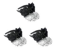 OVLIIYWZY 1pc Hair Mesh Dead Wedding Accessories Floral Black+ red Head Lady The Ornaments Cosplay Headdress Spider Flower Women Red Hoops for Skull Hairband Black, Gauze Embellishment