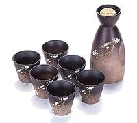 OVLIIYWZY 7 Piece Japanese Sake Set, Hand Painted sakura Sake Cup Set, 1 pc Sake Pot and 6 pc Sake Cups, for Cold/Warm/Shochu/Tea Best for Family and Friends-Dinnerware Sets