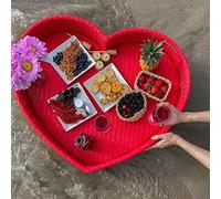 OVLIIYWZY Heart-Shaped Rattan Woven Serving Tray with Handles Stylish Floating Breakfast Tray on The Water Swimming Pool Floats for Adults for Sandbars Spas Bath Parties Wedding Photography
