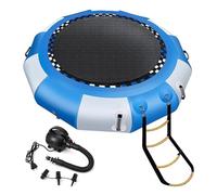 OVLIIYWZY Inflatable Swim Platform Water Trampoline for Lake, Recreational Water Bouncer Floating Trampoline with 4-Step Rope Ladder for Adults/Kids