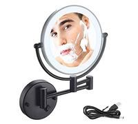 OVLIIYWZY Wall Mounted Makeup Mirror with Lights, Vanity Mirror LED Lighted Double Sided 10x Magnification, Double-Sided Swivel Mirror Wall Mount, Black Finish