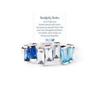 OVNMFH Beautifully Broken Baguette Ring, 925 Sterling Silver Irregular Self Love Rings, Reminding You to Embrace Your Struggles and Scars, Blue Jewelry Gift for Women (Blue,8)