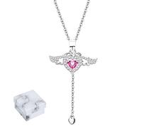 OVNMFH Pink Crystal Angel Wings Heart Pendant Necklace, 925 Sterling Silver Love Angel Wings Tassel Clavicle Chain with Swing Wings, Diamond Heart Necklaces Jewelry gift for girl (Pink,2-PCS)