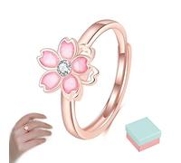 OVNMFH Sakura Flower Spinner Ring-Your Stylish Anxiety and Meditation Companion, S925 Adjustable Spinner Ring, Fidget Anxiety Relief Ring Band Jewelry for Women