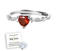 OVNMFH Take Time for Yourself Heart Ring, Cute Dainty Women's 14K Gold PlatedHeart-Shaped Ruby Ring, Adjustable Self Love Heart Ring, Engagement Ring, Promise Ring, Heart Ring (Silver)