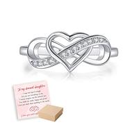 OVNMFH To My Dearest Daughter, Infinite Love Ring - ''I Love You until Infinity Runs Out'' S925 Zircon Cutout Heart Infinity Ring, Jewelry Gifts for Women and Girls (Silver,9)