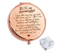OVNMFH to My Granddaughter - Reflection Engraved Hand-Held Folding Mirror, Stainless Steel Compact Pocket Mirror, Folding Pocket Mirror Encouragement Gifts from Grandparents (Rose Gold)