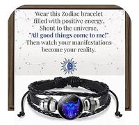 OVNMFH Zodiac Signs Spirit Bracelet,12 Constellation Handmade Bead Woven Multilayer Leather Bracelet, Adjustable Genuine Gemstone Stacking Bracelet, Gifts for Constellation Lover (Taurus)