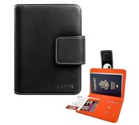 OVNTHYK Passport Holder for Travel - RFID Blocking Genuine Leather Passport Cover Travel Wallet with Hidden AirTag Pocket, Airport Essentials Gift (Black)