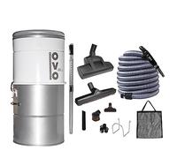 OVO 35ft Large and Powerful Central Vacuum System, Hybrid Filtration, 25L or 6.6 Gal, 630 Air watts + 40 ft Premium Deluxe Plus Accessory Kit, Silver and Black, (PAK63DP+40)