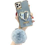 OvOHapia Makeup Mirror Mobile Phone Case, Luxurious Bling Heart-Shaped Mirror Phone Case for iPhone (For iPhone 13 Pro Max,Blue)