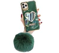 OvOHapia Makeup Mirror Mobile Phone Case, Luxurious Bling Heart-Shaped Mirror Phone Case for iPhone (For iPhone 13,Dark Green)