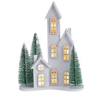 Ovootok White Christmas Village Set with LED, Wooden Xmas Tabletop Decor, Mini Winter Town Display, Christmas Table Centerpieces for Indoor Decoration, for Mantel Desktop Shelf Fireplace (Style C)