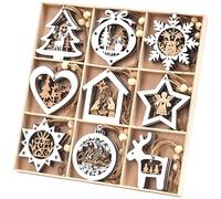 Ovootok Wooden Christmas Tree Ornaments, 27PCs 3D Hanging Christmas Decorations, Rustic Farmhouse & Winter Wonderland Ornaments for Christmas Tree Xmas Party, Santa Claus Snowman Snowflake (White)
