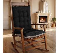 OVOV Non-Slip Rocking Chair Cushion Extra Large Chair Pads with High Back Linen Cushion for Rocking Chair set of 2 Black