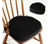 OVOV Windsor Chair Cushions for Dining chairs Set of 2 42x39.5cm Black | Textured, Non Slip Design, with Removable Washable Cover and Ties, for Kitchen Dining Room, for Wooden and Folding Chairs