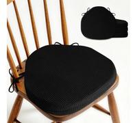 OVOV Windsor Chair Cushions for Dining chairs Set of 4 42x39.5cm Black | Textured, Non Slip Design, with Removable Washable Cover and Ties, for Kitchen Dining Room, for Wooden and Folding Chairs
