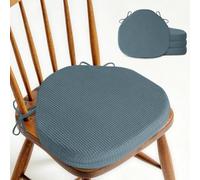 OVOV Windsor Chair Cushions for Dining chairs Set of 4 42x39.5cm Blue | Textured, Non Slip Design, with Removable Washable Cover and Ties, for Kitchen Dining Room, for Wooden and Folding Chairs