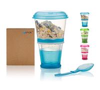OVOY Cereal On the Go Cups Breakfast Drink Cups Portable Yogurt and Cereal To-Go Container Cup (Blue)