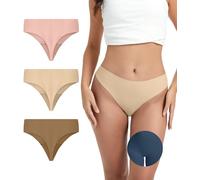 OVRUNS Camel Toe Underwear Thong for Women 3 Pack Cameltoe Proof Concealer Thongs No Show Panties Seamless Workout Underwear, Natural Skin+deep Skin+pink, M