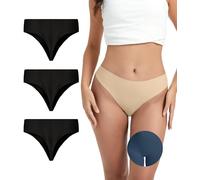 OVRUNS Camel Toe Underwear Thong for Women 3 Pack Cameltoe Proof Concealer Thongs No Show Panties Seamless Workout Underwear, 3pack Black, XS