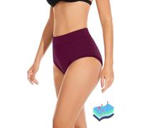 OVRUNS Period Swimwear Leakproof Bikini Brief Bottoms Waterproof Menstrual Swim Bottoms for Teens, Girls, Women Purple Red S