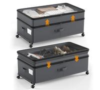 Ovshnrr 70L Under Bed Storage with Wheels, 2 Pack XXL Underbed Storage Drawers, Adjustable 10in High Closet Organizers with Lid, Large Under bed Drawers for Clothes, Shoes, Blankets, Toys